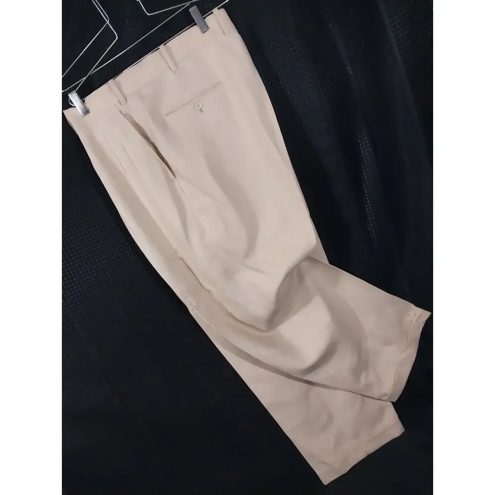INSERCH! 100% LINEN! NATURAL TAN PLEAT FRONT, CUFFED, WIDE LEG DRESS PANTS! 42W